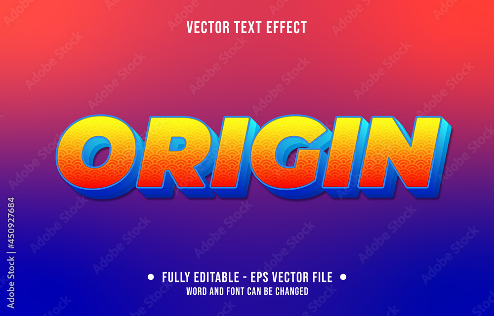 Obraz premium Editable text effect gradient style origin with traditional art pattern and red yellow color
