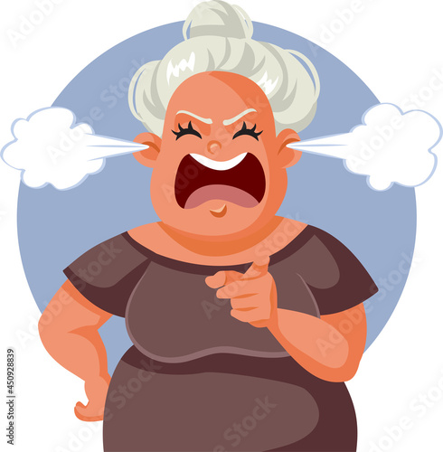 Angry Middle Age Woman Pointing Finger Vector Illustration