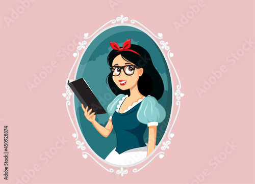 Hipster Snow White Reading a Book Vector Illustration