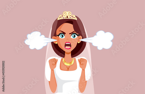 Funny Angry Bride Screaming Vector Cartoon Illustration