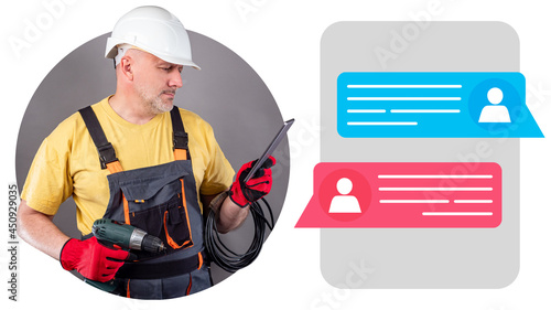 Worker in uniform uses appl...