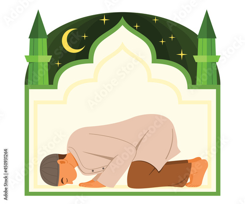 Canvas-taulu Muslim Man Pray to the God and Mosque Frame is Background.