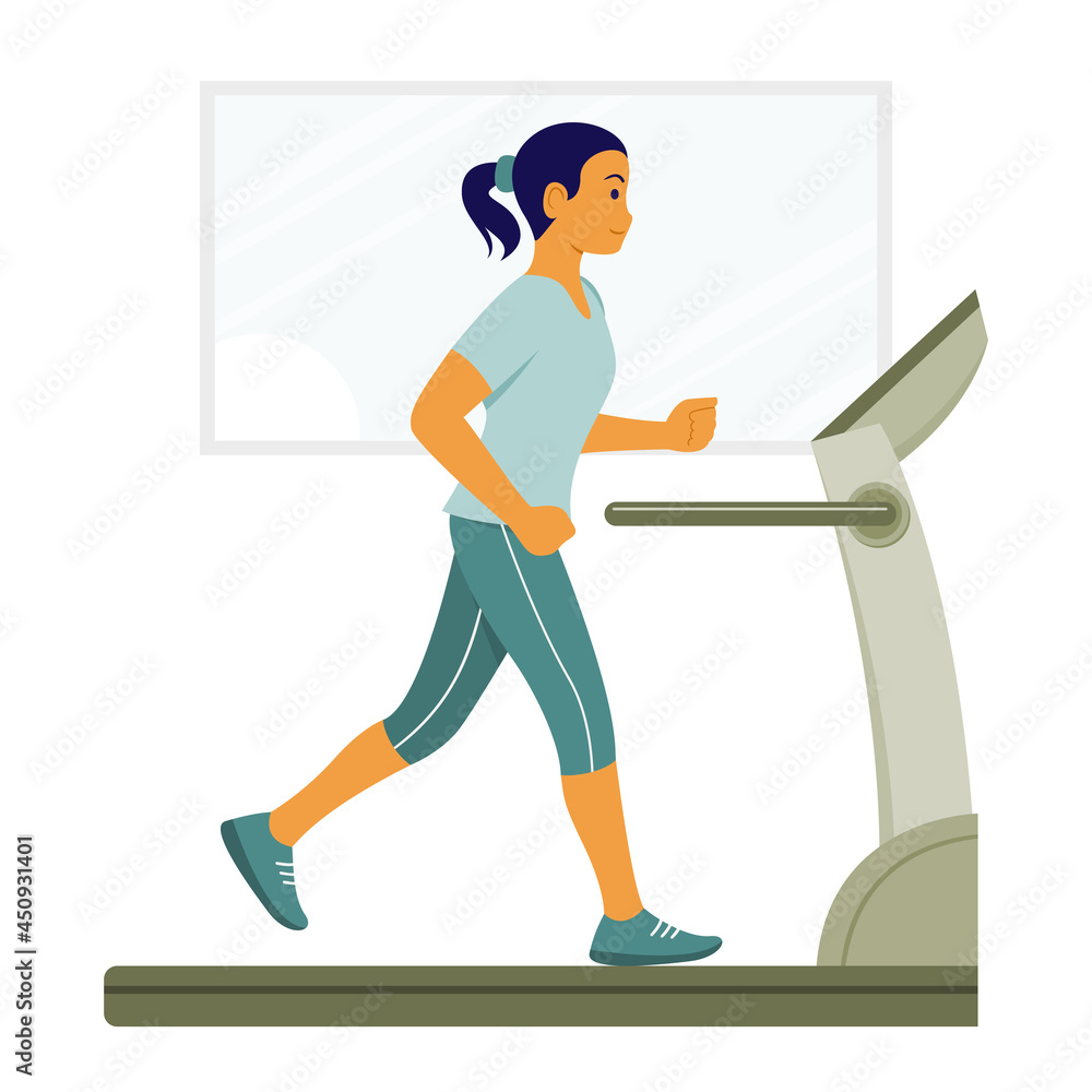 Woman Workout by Run on the Treadmill Machine. Woman Workout by Run on the Treadmill Machine.