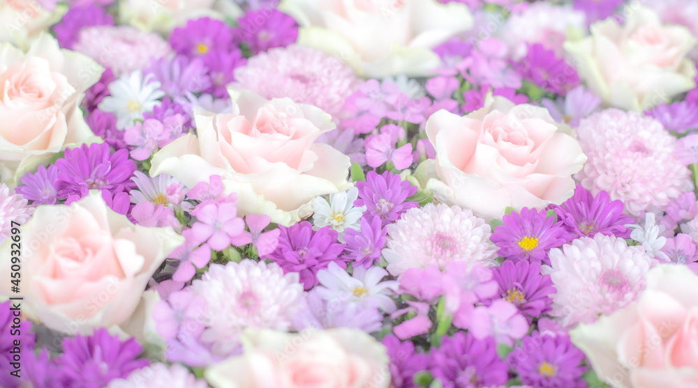 Roses, Mums and Dianthus. Arrangement of pink flowers