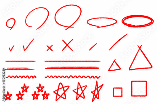 Red crayon marker set 1. Vector illustrations set. photo