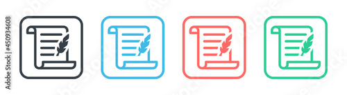 Writing letter with quill icon. Manuscript and parchment icon