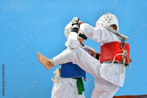 Two boys compete in taekwondo – Korean martial art 