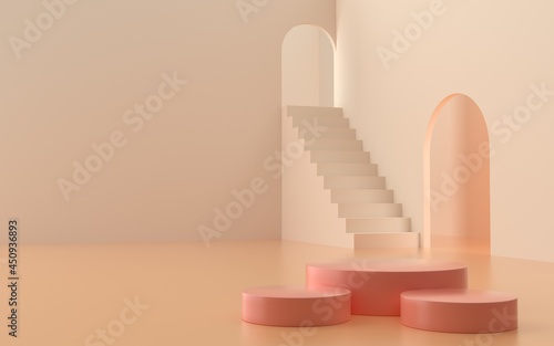 3D product stage scene with minimal lighting and color