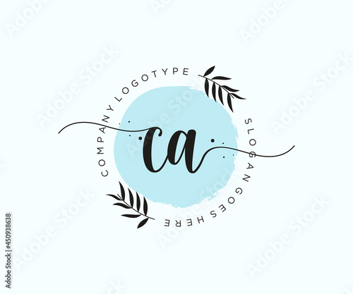 initial CA Feminine logo beauty monogram and elegant logo design, handwriting logo of initial signature, wedding, fashion, floral and botanical with creative template.