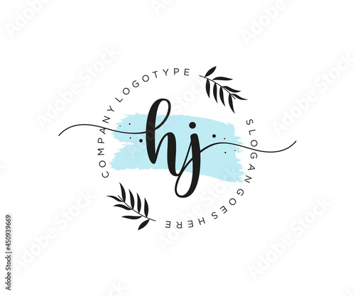 initial HJ Feminine logo beauty monogram and elegant logo design, handwriting logo of initial signature, wedding, fashion, floral and botanical with creative template.