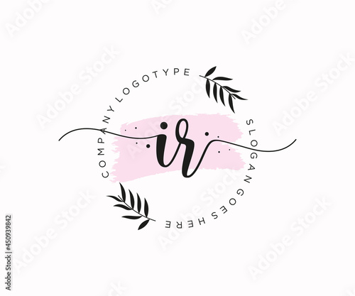 initial IR Feminine logo beauty monogram and elegant logo design, handwriting logo of initial signature, wedding, fashion, floral and botanical with creative template.