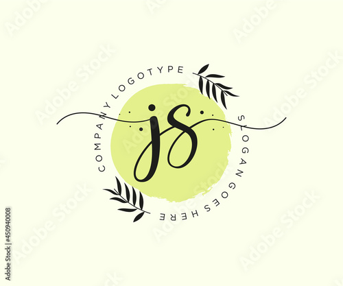 initial JS Feminine logo beauty monogram and elegant logo design, handwriting logo of initial signature, wedding, fashion, floral and botanical with creative template.