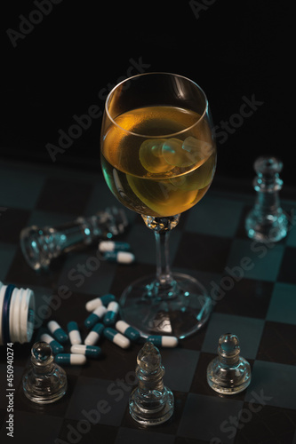 Queens's gambit chess table and drink