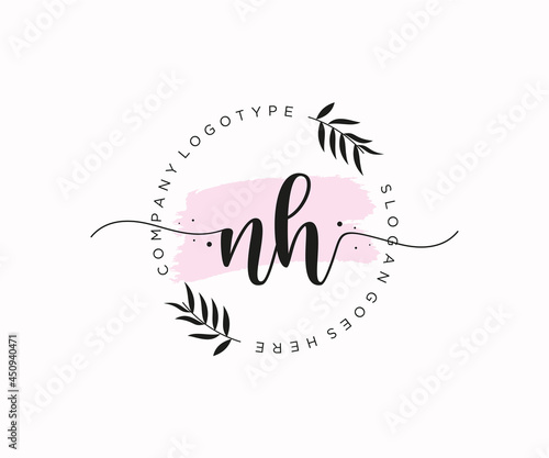 initial NH Feminine logo beauty monogram and elegant logo design, handwriting logo of initial signature, wedding, fashion, floral and botanical with creative template. photo