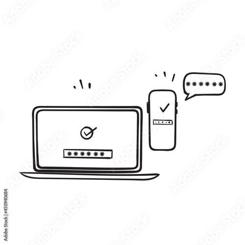 hand drawn doodle two factor authentication and verification illustration vector isolated