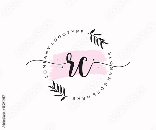 initial RC Feminine logo beauty monogram and elegant logo design, handwriting logo of initial signature, wedding, fashion, floral and botanical with creative template.