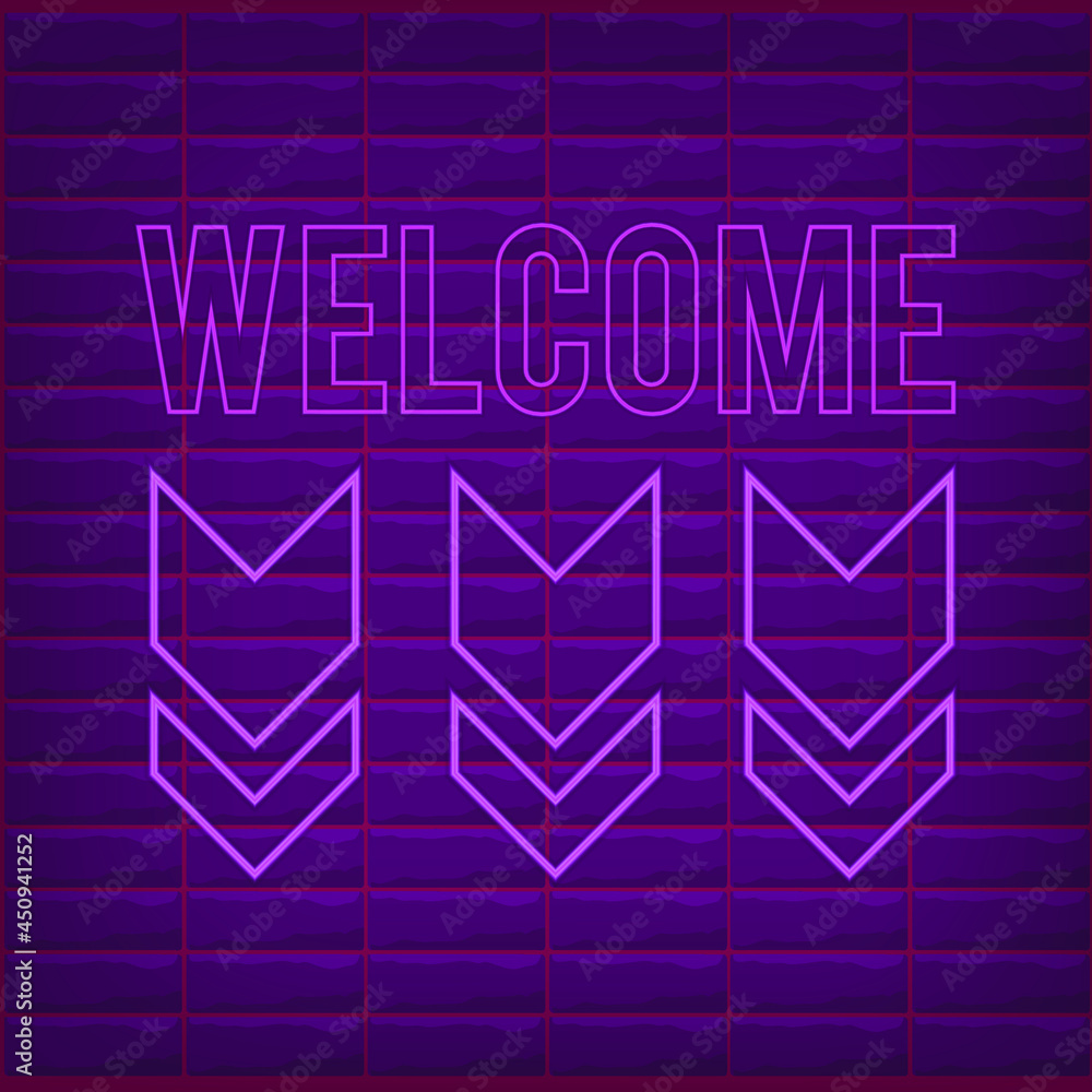 Welcome sign pink neon effect. isolated pink neon effect for box. symbol arrow purple
