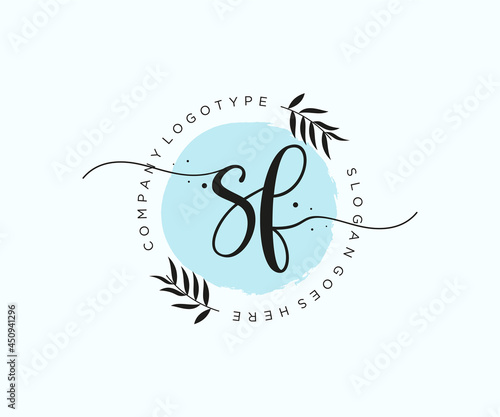 initial SF Feminine logo beauty monogram and elegant logo design, handwriting logo of initial signature, wedding, fashion, floral and botanical with creative template.