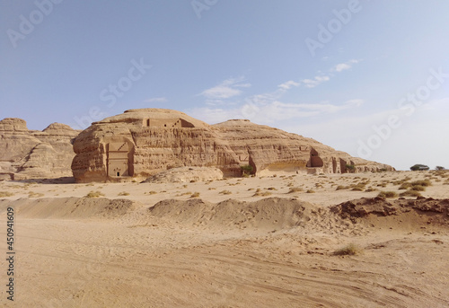 A picture with noise effect of Madain Saleh tourism site with ancient art and architecture photo