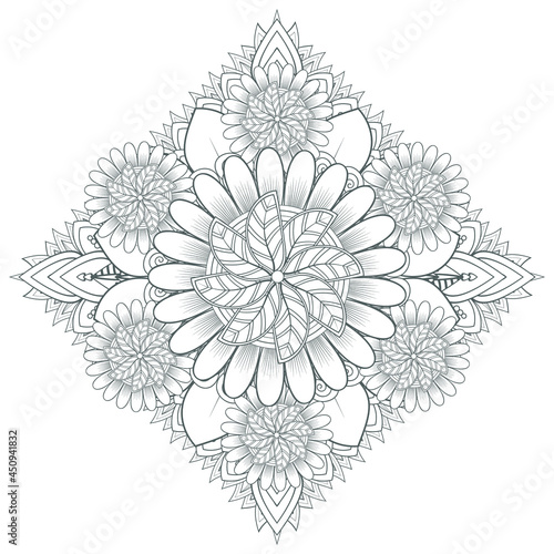 Printable Doodle flowers in monochrome for coloring page  cover  wedding invitation  greeting card  wall art isolated on white background. Hand drawn sketch for adult anti stress coloring page.