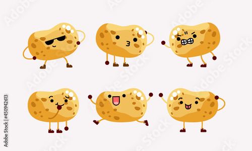 collection of cute potato character mascot illustration with different pose and facial expression