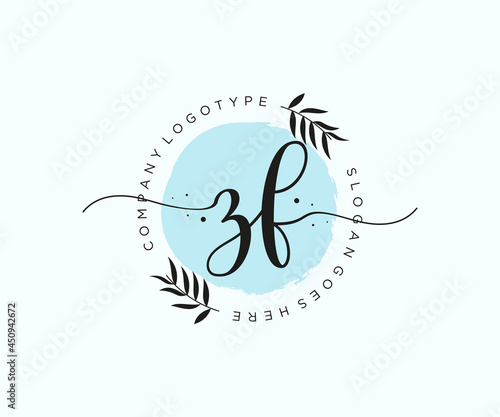 initial ZF Feminine logo beauty monogram and elegant logo design, handwriting logo of initial signature, wedding, fashion, floral and botanical with creative template.