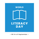 International Literacy Day social media poster and cover with open book illustration vector