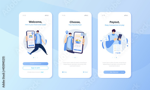 Mobile user interface screen with food order illustration set concept