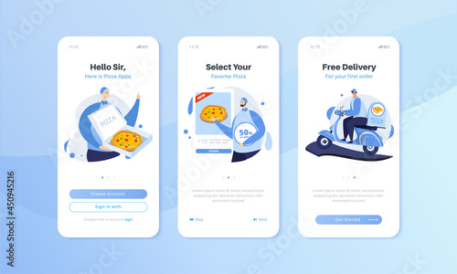 Mobile user interface screen with illustration set of pizza order application concept