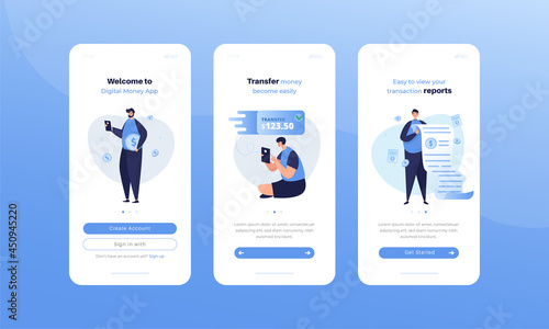Mobile user interface kit with digital money application illustration set