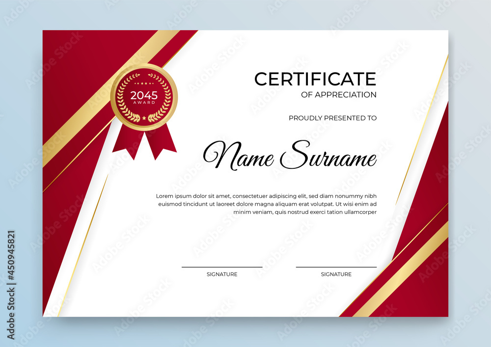 Multipurpose certificate of appreciation template with red and gold ...