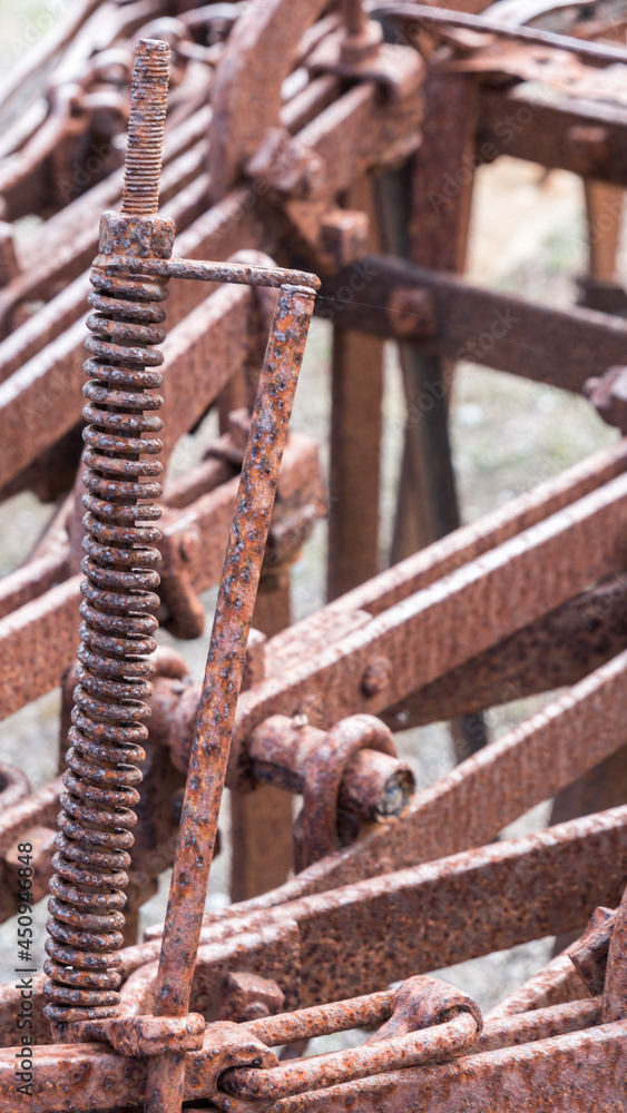 Rusty metal on old farming equipment