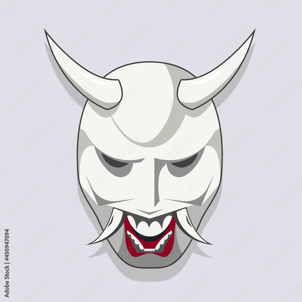 Oni ( devil ) mask isolated on light background vector illustration. Japanese festival design element. Traditional asian culture symbol in cartoon style Oni ( devil ) mask isolated on light background vector illustration. Japanese festival design element. Traditional asian culture symbol in cartoon style