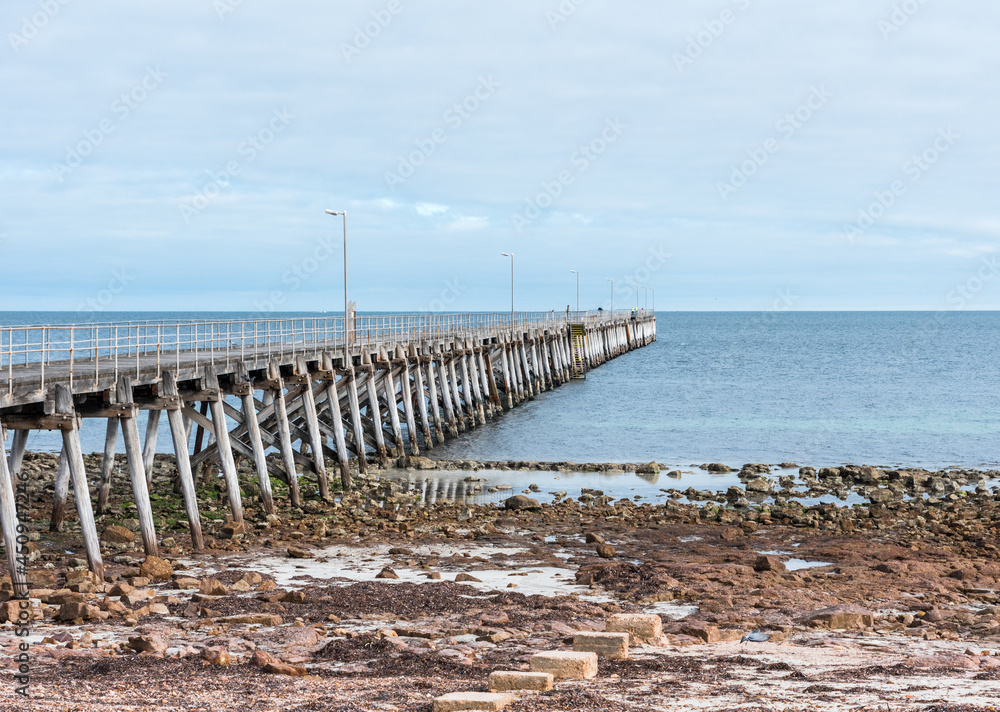 Old wooden jetty stretching out into the Spencer Gulf in South Australia