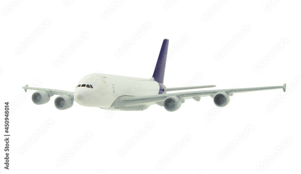 White and blue airliner model isolated on white White and blue airliner model isolated on white