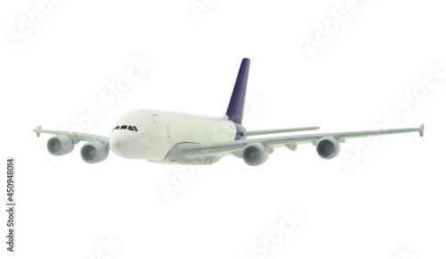 White and blue airliner model isolated on white 