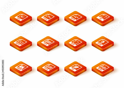 Set MOV file document, DOC, MP4, TXT, AI and GIF icon. Vector