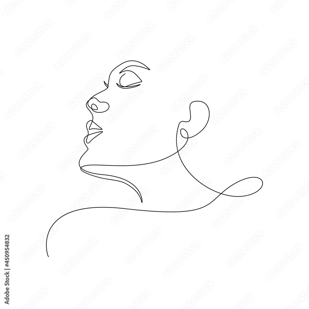 Woman Face Line Art Drawing. Abstract Female Head One Line Drawing for