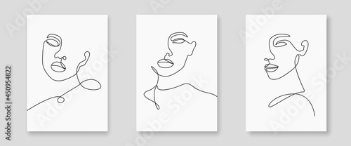 Collection of Abstract Minimalist Line Art Prints with Woman Face Line Drawing. Mid Century Modern Creative Minimal Design for Wall Decor, Print, Poster, Banner, Cover and Social Media. Vector EPS 10