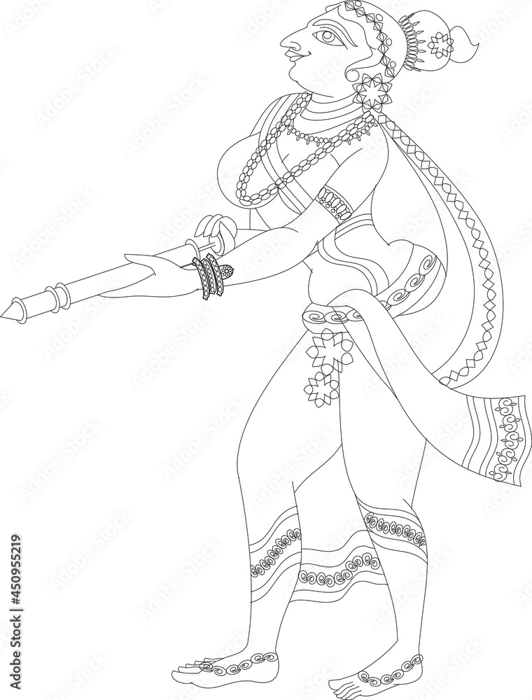 Lord's Gopika, Sevika, or lady servants have drawn in Indian folk art, Kalamkari style. for textile printing, logo, wallpaper
Lord's Gopika, Sevika, or lady servants have drawn in Indian folk art, Kalamkari style. for textile printing, logo, wallpaper