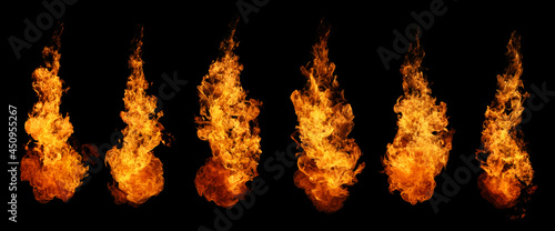 Set of fire and burning flame isolated on dark background for graphic