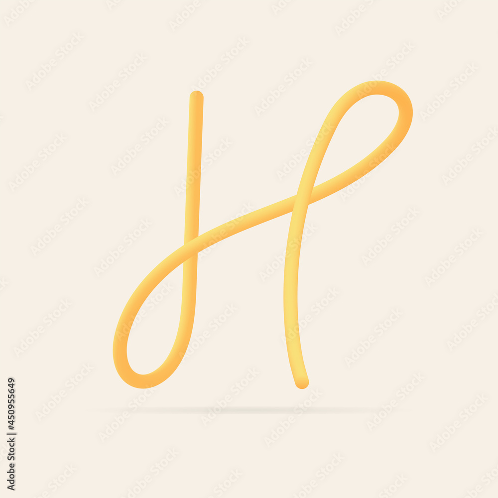 H letter spaghetti design. Vector hand draw realistic food font. Isolated Italian pasta for tasty poster, restaurant identity, gourmet element and more H letter spaghetti design. Vector hand draw realistic food font. Isolated Italian pasta for tasty poster, restaurant identity, gourmet element and more