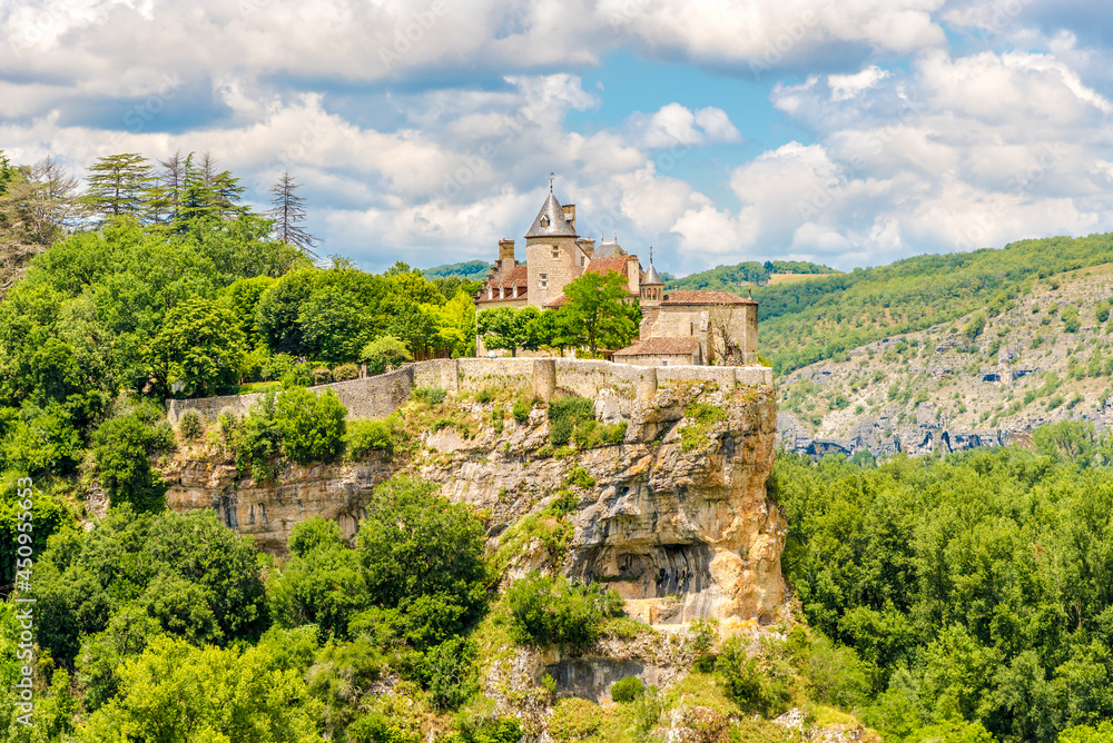 Fototapeta premium View at the Belcastel castle on the rock near Rocamadour in France