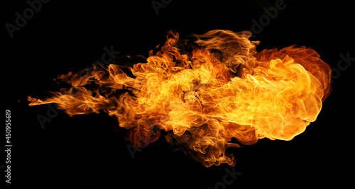 Fire and burning flame torch isolated on black background for graphic