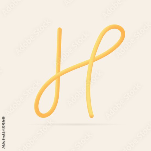 H letter spaghetti design. Vector hand draw realistic food font. Isolated Italian pasta for tasty poster, restaurant identity, gourmet element and more