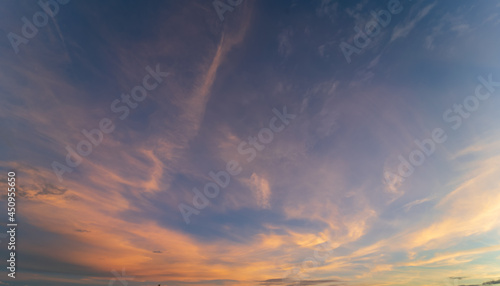 Cumulus sunset clouds with sun setting down. sky with clouds and sun. sweet sky.background and space