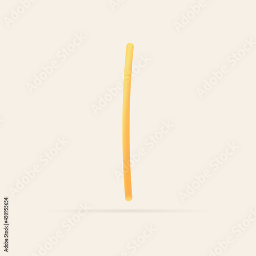 I letter spaghetti design. Vector hand draw realistic food font. Isolated Italian pasta for tasty poster, restaurant identity, gourmet element and more