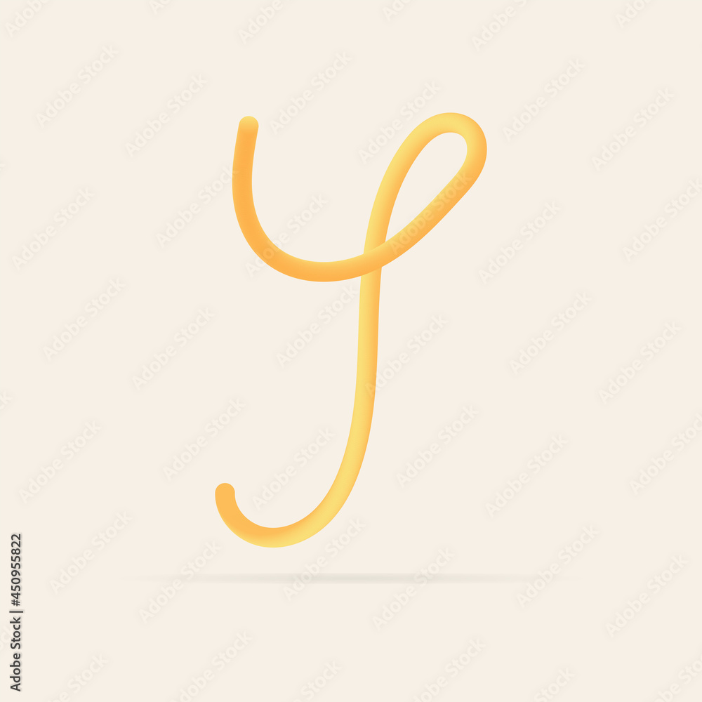 Y letter spaghetti design. Vector hand draw realistic food font. Isolated Italian pasta for tasty poster, restaurant identity, gourmet element and more