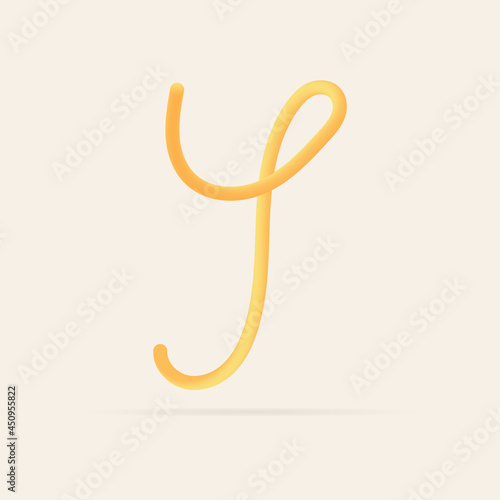 Y letter spaghetti design. Vector hand draw realistic food font. Isolated Italian pasta for tasty poster, restaurant identity, gourmet element and more