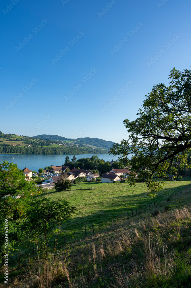 Paysage des villages du lac de Paladru en france en Isère en été Paysage des villages du lac de Paladru en france en Isère en été